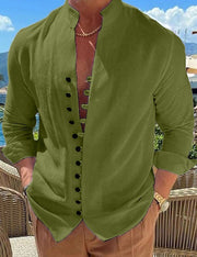 Retro Button Design Long-sleeved Shirt Men's Casual Loose Top Mens Clothing