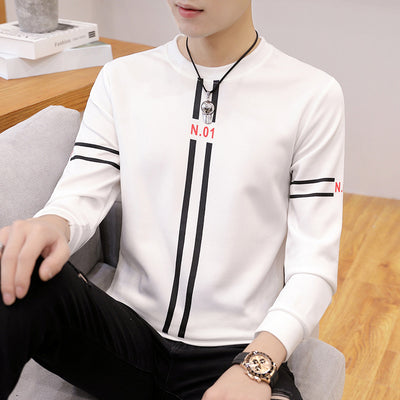 Spring and Autumn New mens printed long-sleeved T-shirt teen round neck bottom top fashion casual mens clothing