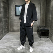 Chinese Style Linen Suit Men's Summer Three-Quarter Sleeves Robe Hanfu Loose Sun Protection Clothing Large Size Mens Sang Suit Cardigan