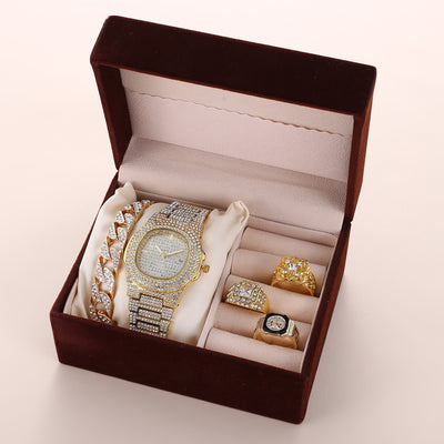 Fashionable Men's Accessories: Diamond Calendar Disc Watch Set