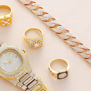 Fashionable Men's Accessories: Diamond Calendar Disc Watch Set