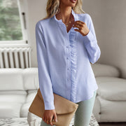 Striped Long Sleeve Shirt Fashion Ruffle Design Button Up Tops Casual Office Blouse Elegant Commuting Women's Clothing