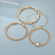 Fashion Jewelry Vintage Personalized Twist Exaggerated Punk Diamond Open-ended Bracelet Suit 4 Pieces