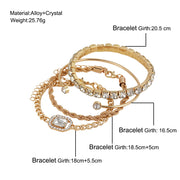 Fashion Jewelry Vintage Personalized Twist Exaggerated Punk Diamond Open-ended Bracelet Suit 4 Pieces