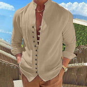 Retro Button Design Long-sleeved Shirt Men's Casual Loose Top Mens Clothing